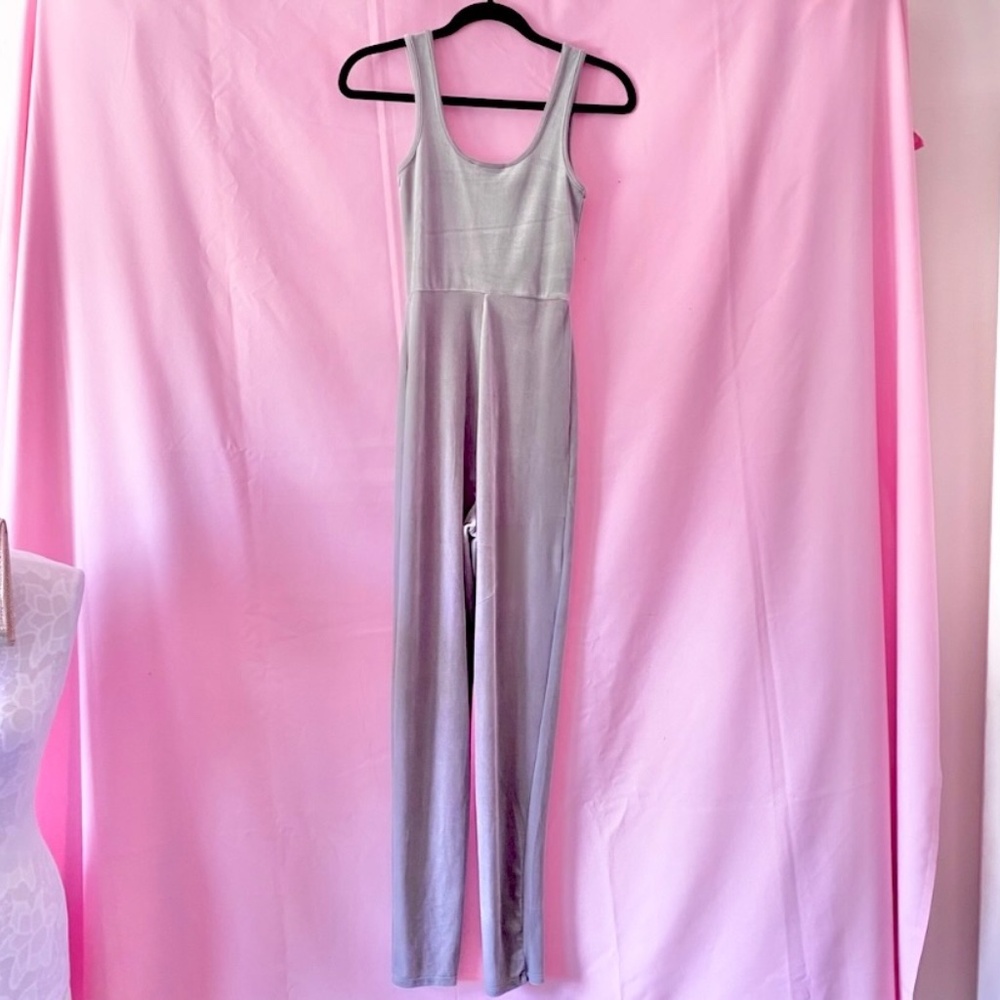 Grey Velour Matching Set Longsleeve Cardigan Pant Bodysuit Silver Small Forever2 - Picture 8 of 12
